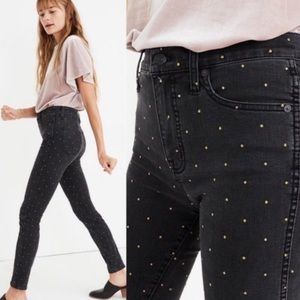 Madewell 10” high rise black metallic dot jeans 25